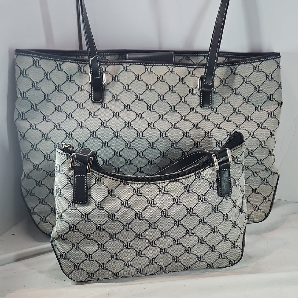 Ralph Lauren Black and Gray Monogram Tote Set